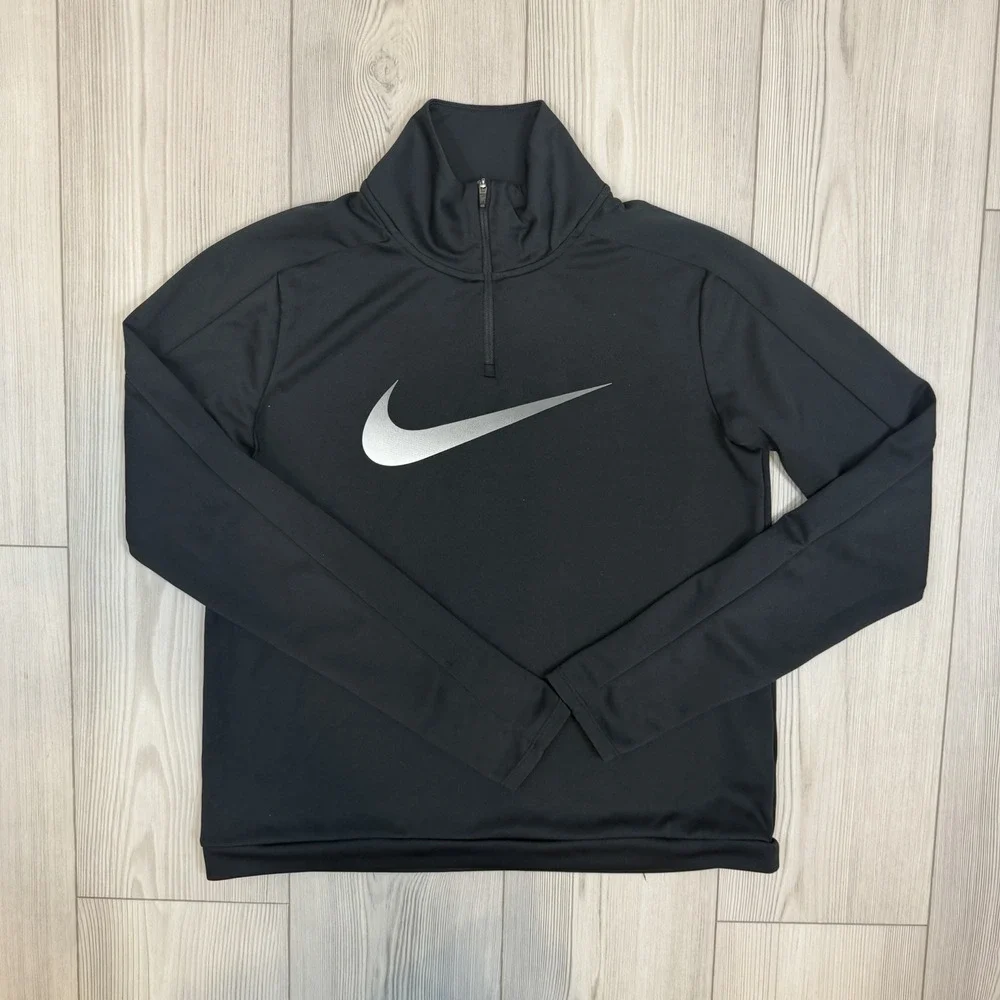 NIKE Dri Fit 1/4 Zip Big Swoosh RUNNING BLACK DX0952-010 Medium Womens